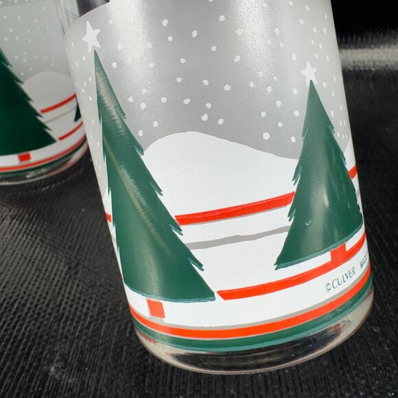 Vintage Culver Made In USA Glassware Cups Lowball Glasses Tumblers Set 3 Trees - Picture 8 of 11
